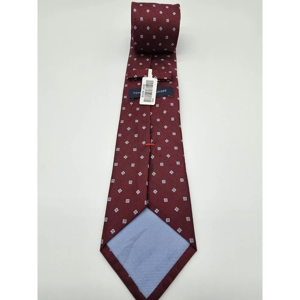 Tommy Hilfiger 100% Silk Geometric Crimson Blue Tie 57